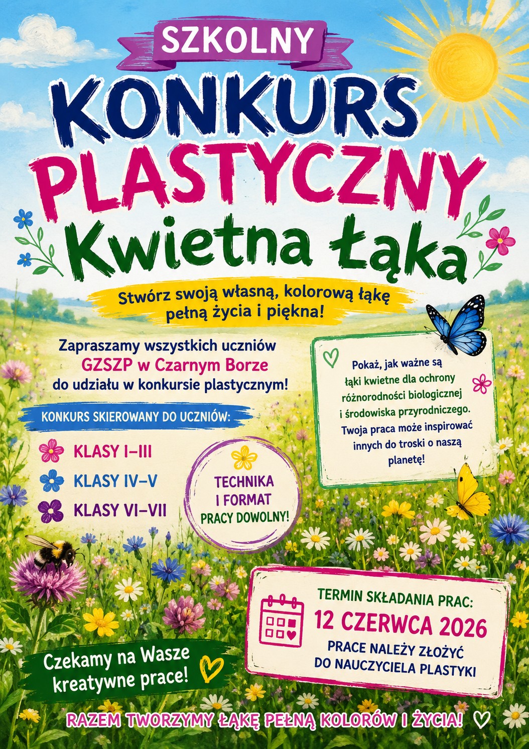 🌼 Weź udział w konkursie plastycznym „Kwietna Łąka”! 🌼