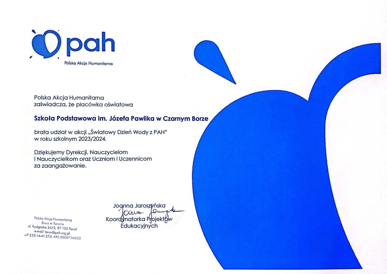 Miła niespodzianka – podziękowanie z Polskiej Akcji Humanitarnej (PAH)