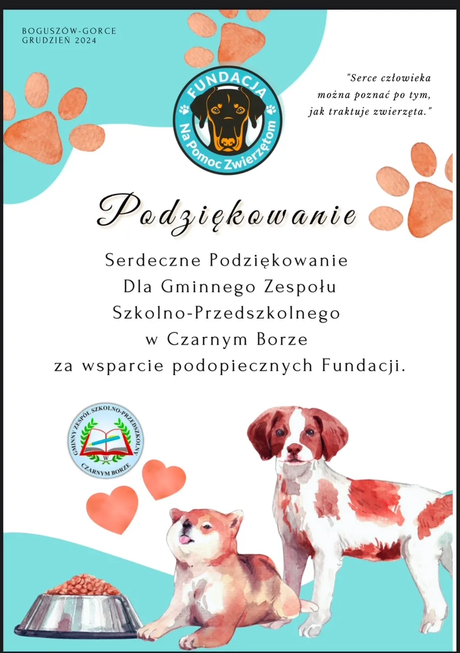 PODZIĘKOWANIE ZA ZBIÓRKĘ KARMY