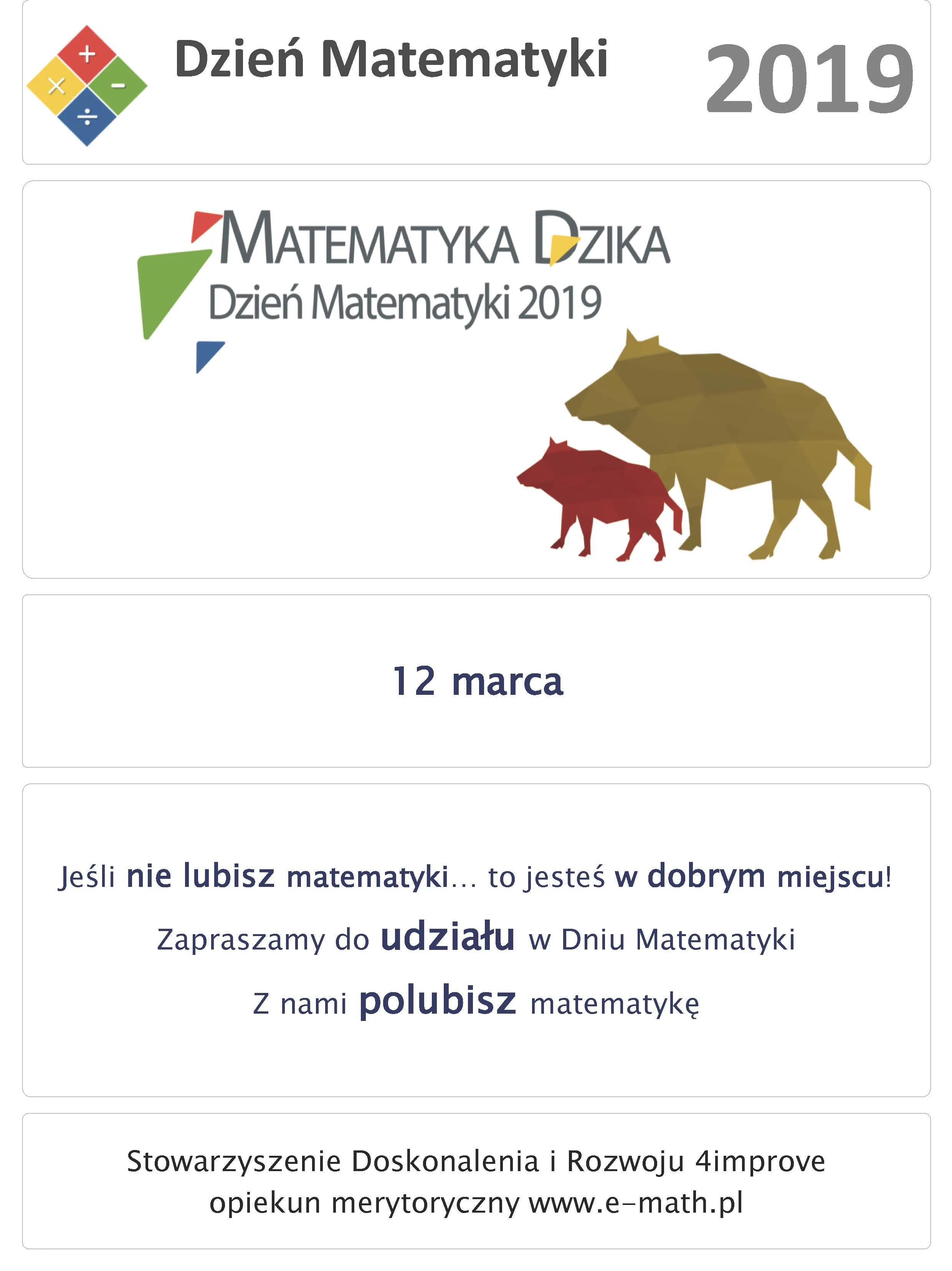 MIESIĄC  MATEMATYKI W NASZEJ SZKOLE  - „Matematyka Dzika 2019”